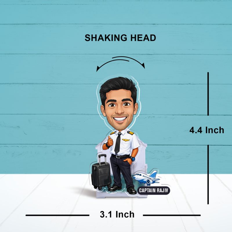 Personalized Airplane Pilot Male Bobblehead Caricature   Custom with Face Cutout & Name  Battery Powered Moving Head Feature Tabletop Decor  Gift for Pilot & Airplane Lover